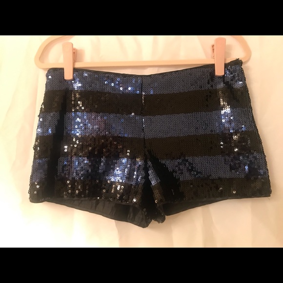 Black Blue Striped Sequined Shorts - Picture 2 of 2